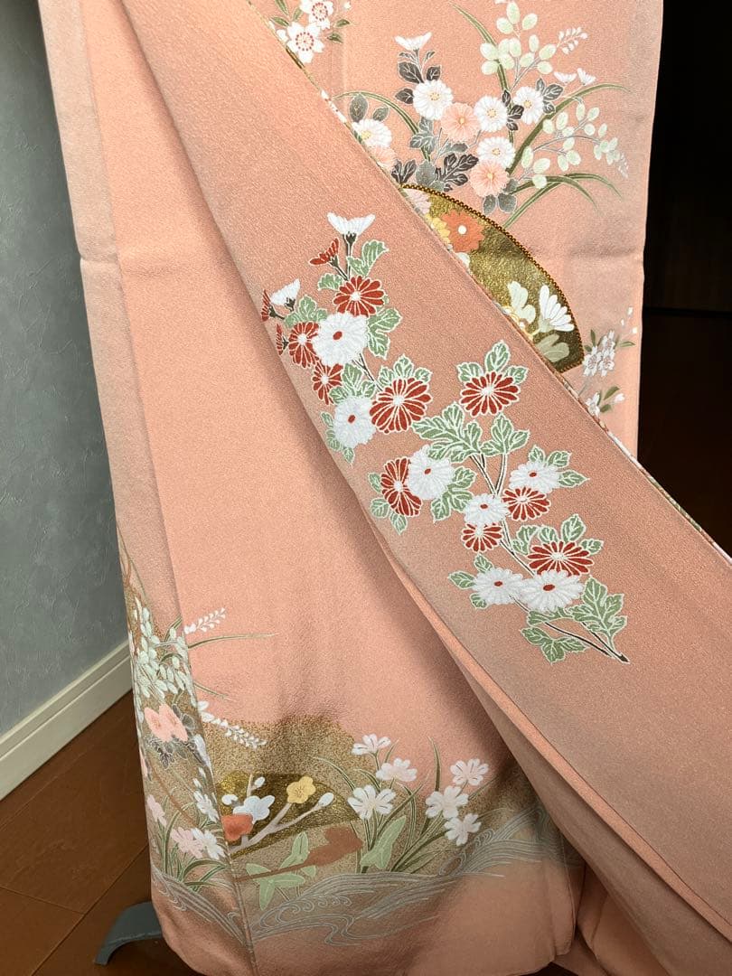 美品 雅な扇と四季草花の訪問着と長襦袢セット