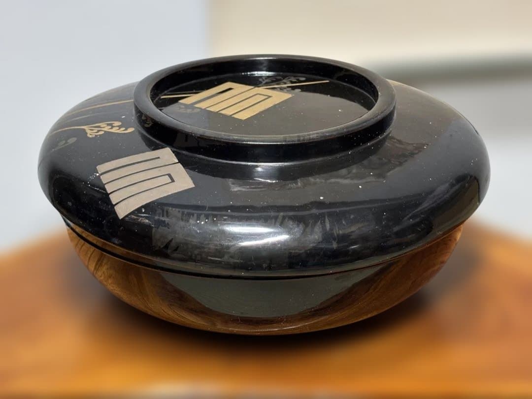 年代物 輪島塗 黒塗り 会箱 お椀 喰籠 大椀
