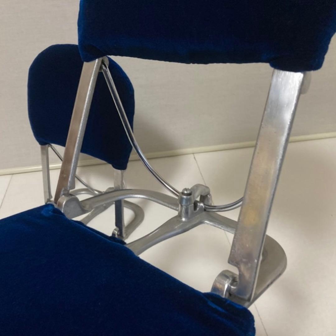 座椅子 チェア 背もたれ 折り畳み 別珍 青 2脚 和室 旅館 昭和 レトロ