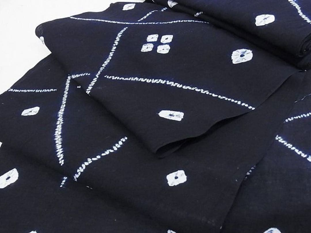 極上　夏物　有松鳴海絞り　紺色 手染め 浴衣反物 逸品　未使用　着尺