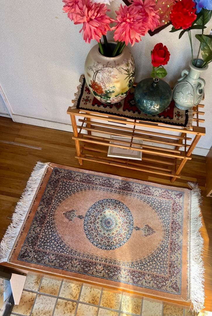 イラン、シルク銀柑敷物/サイズ:60x90cm…..mp1.