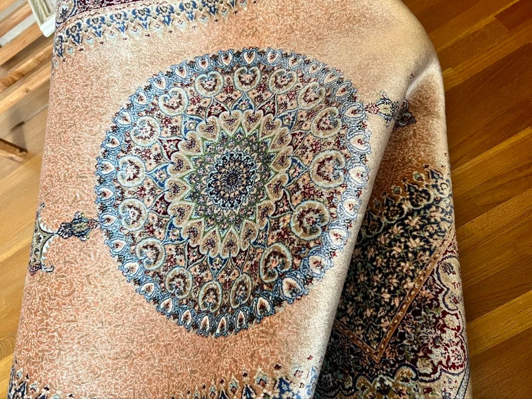 イラン、シルク銀柑敷物/サイズ:60x90cm…..mp1.