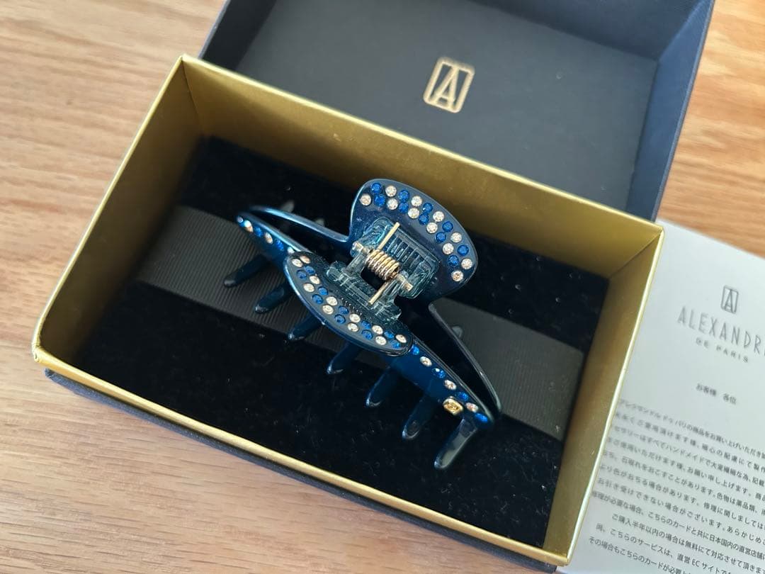 アレクサンドルドゥパリ　スワロフスキーヘアクリップ　ネイビー紺