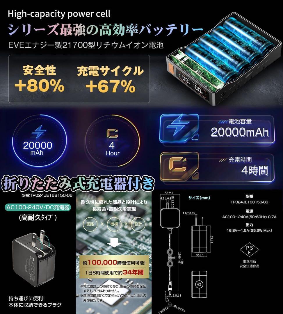 43V超高出力 ファンバッテリーセット 空調作業服用 搭載EVEエナジー