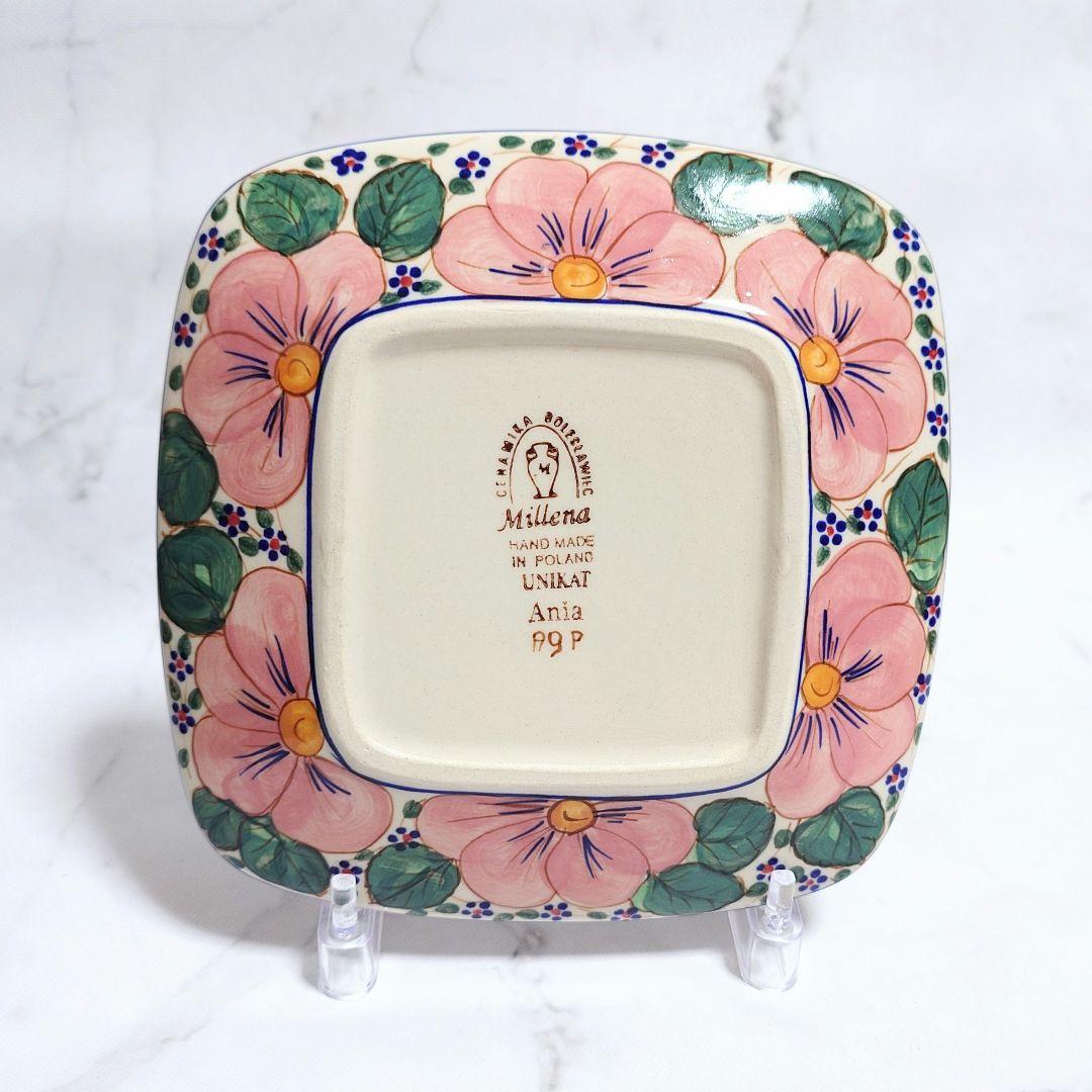 新品 ポーリッシュポタリー Milena社 Aデザイン スクエアプレート ピンク