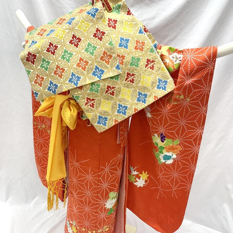 512ag50■千總 七五三 七歳 女児 着物 金駒刺繍 菊 麻の葉文■