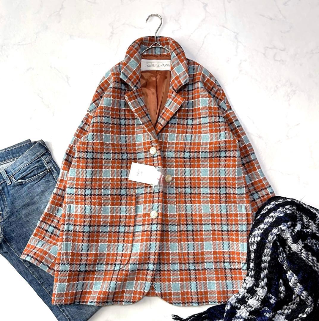 新品タグ付き アトリエドゥサボン チェックウール テーラードジャケット コート