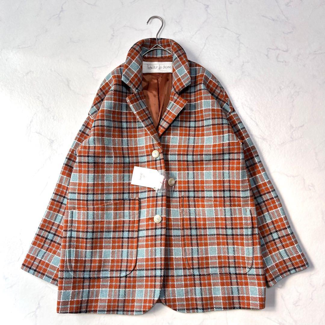 新品タグ付き アトリエドゥサボン チェックウール テーラードジャケット コート