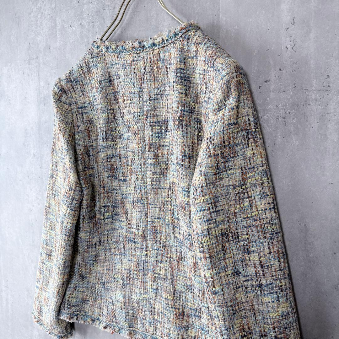 ハナエモリ ツイードノーカラージャケット マルチカラー 40 日本製
