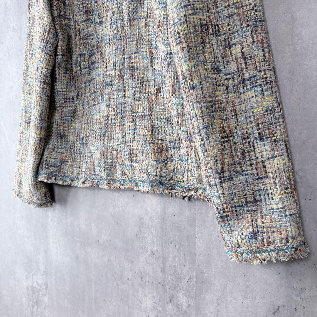 ハナエモリ ツイードノーカラージャケット マルチカラー 40 日本製