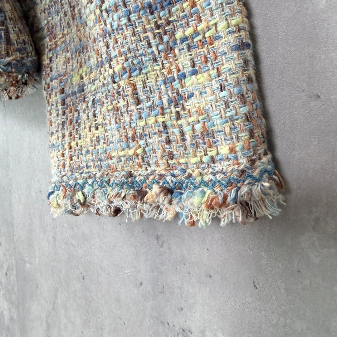 ハナエモリ ツイードノーカラージャケット マルチカラー 40 日本製