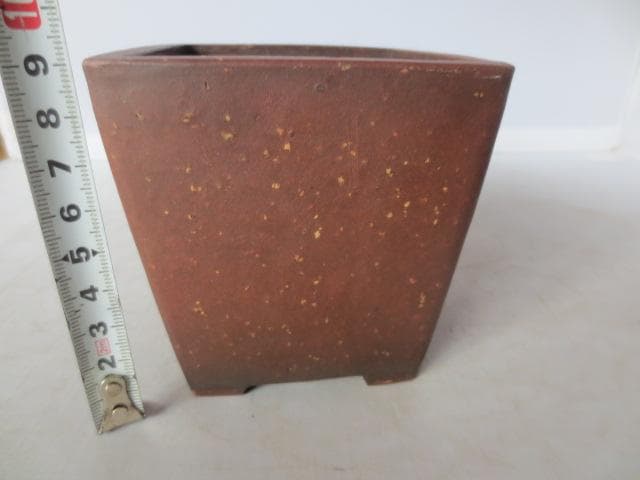 梨泥下方型　花盆　古渡　朱泥花盆　中国古鉢　高さ9.5㎝　　R7/12/18-2