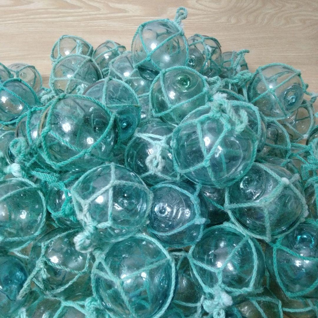 ガラス浮球　浮き玉　ガラス玉　漁具　 １００個セット　網紐付き