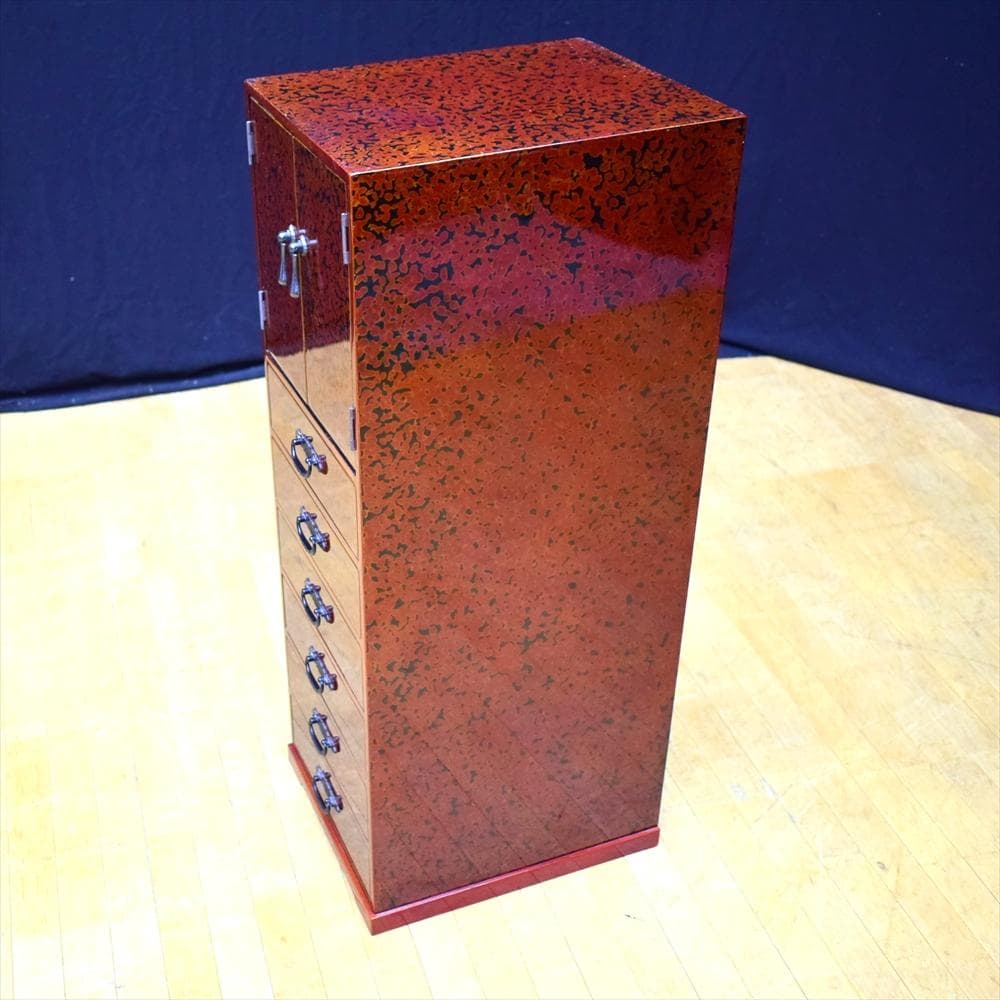 伝統工芸　民芸家具　津軽塗　６段　収納庫　小物箪笥　箪笥　タンス　引出し　茶箪笥