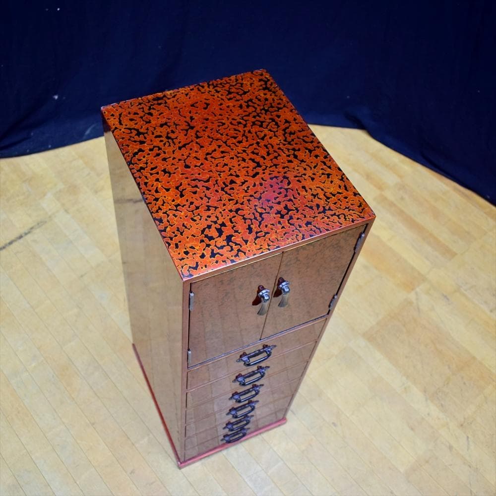 伝統工芸　民芸家具　津軽塗　６段　収納庫　小物箪笥　箪笥　タンス　引出し　茶箪笥