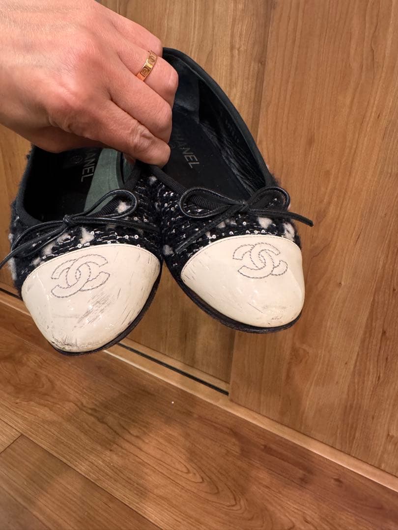 CHANELツイードバレエシューズ靴24