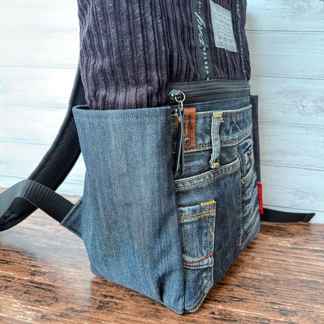 ☆デニムリメイク　ブラックコーデュロイトートリュック☆