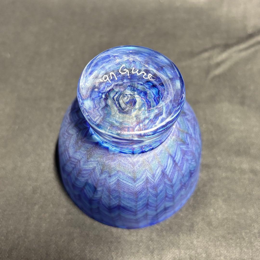 コアガラス　小暮紀一　冷酒杯　青　ぐい呑　おちょこ