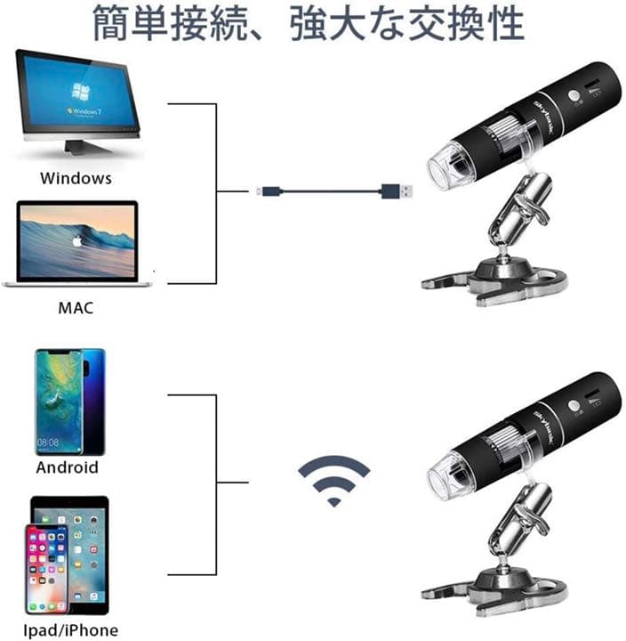 デジタル 顕微鏡 2MP 50-1000倍 充電式usb 電子顕微鏡拡大鏡内視鏡