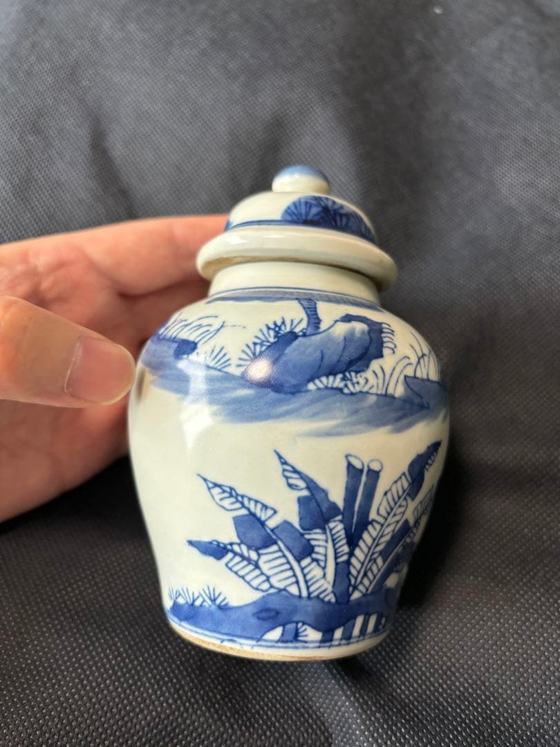 中国古美術品　青花釉裏紅　茶葉罐　人物(岳母刺字) 小壺　茶入　大清雍正年製