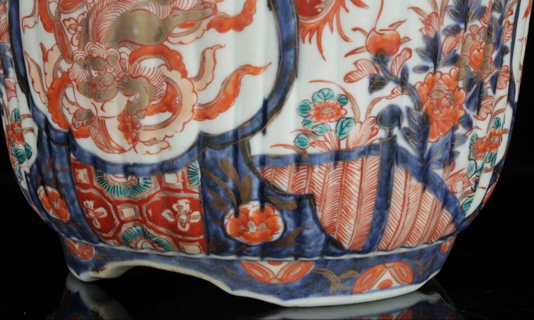 古伊万里 錦手丸鉢 色絵窓絵 鳳凰獅子文 植木鉢 蘭鉢 盆栽鉢 古美術 骨董品