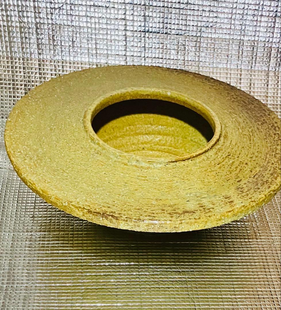 焼物　生花の水盤　黄色い