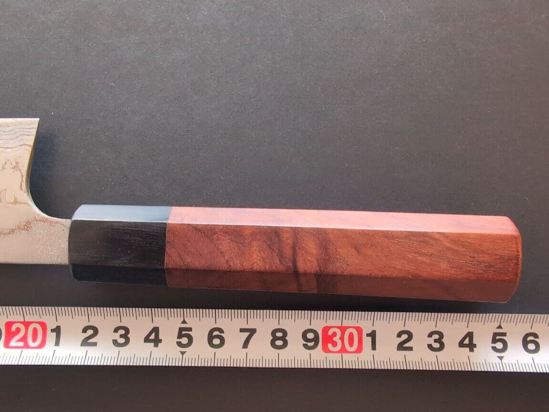 佐治武士　有色ダマスカス牛刀 21cm 木製ハンドル