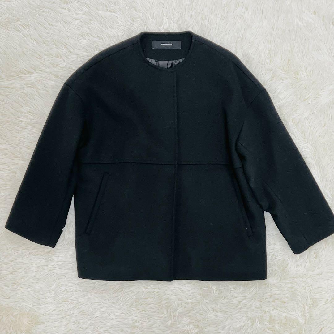 近年 ジャーナルスタンダード スーパー140ビーバーノーカラーショートコート 黒