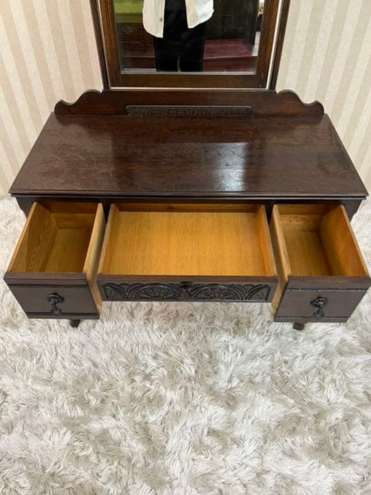 アンティーク　鏡台　彫刻　取っ手　アジアンテイスト　ヴィンテージ