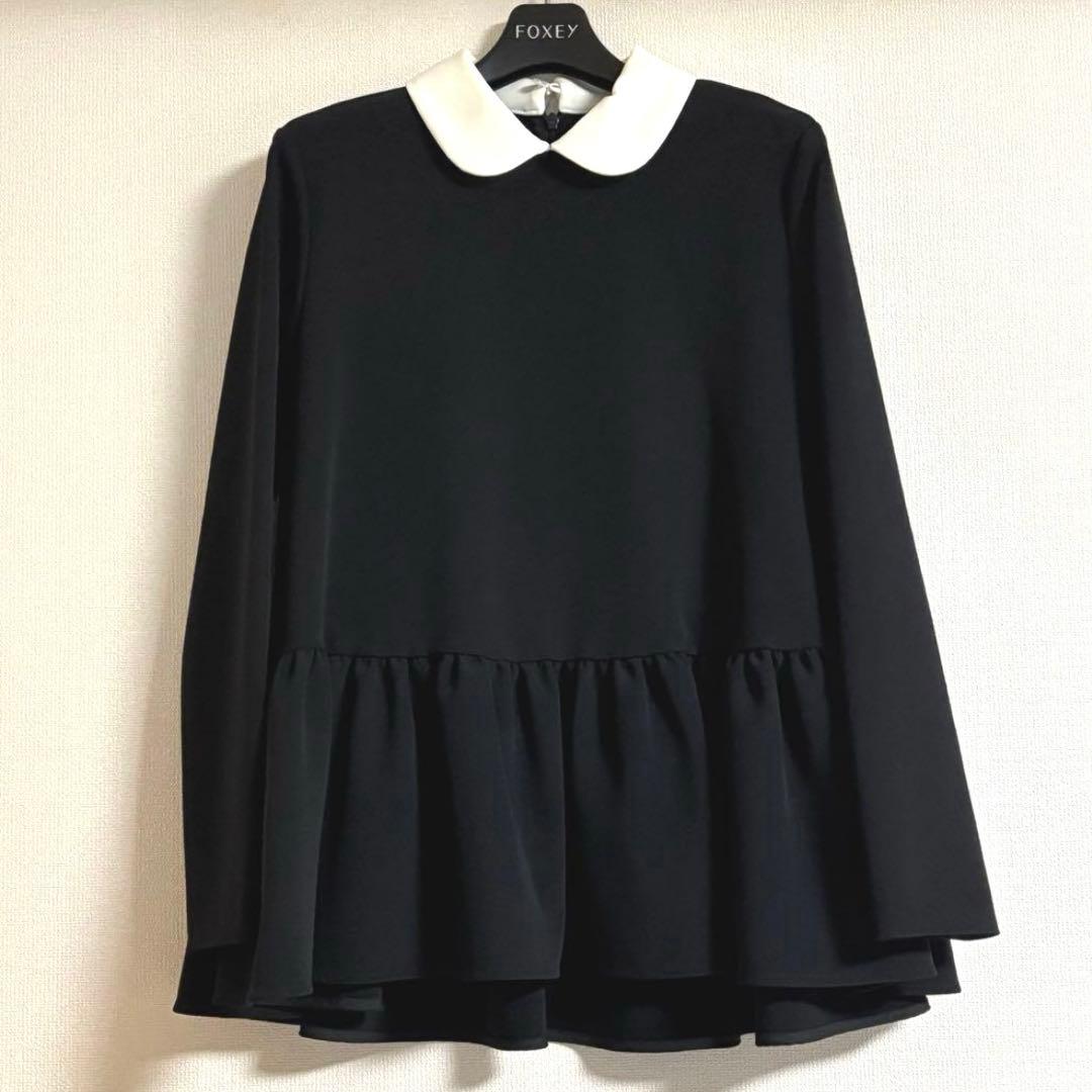 yori ヨリ ラウンドカラードレスブラウス　トップス36ブラック　セレモニーに