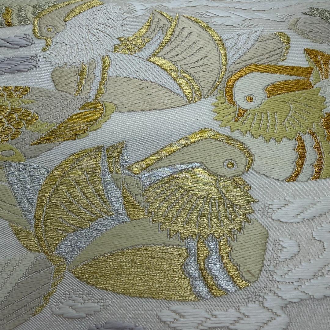 最高級袋帯 人間国宝 羽田登喜男 落款 鴛鴦 金銀糸 お太鼓柄 正絹 美品