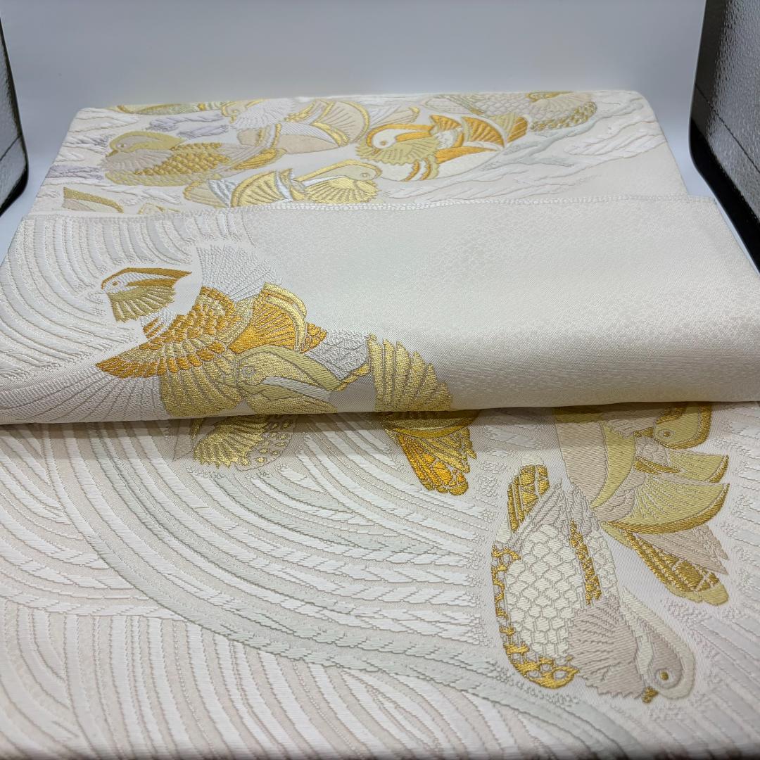 最高級袋帯 人間国宝 羽田登喜男 落款 鴛鴦 金銀糸 お太鼓柄 正絹 美品