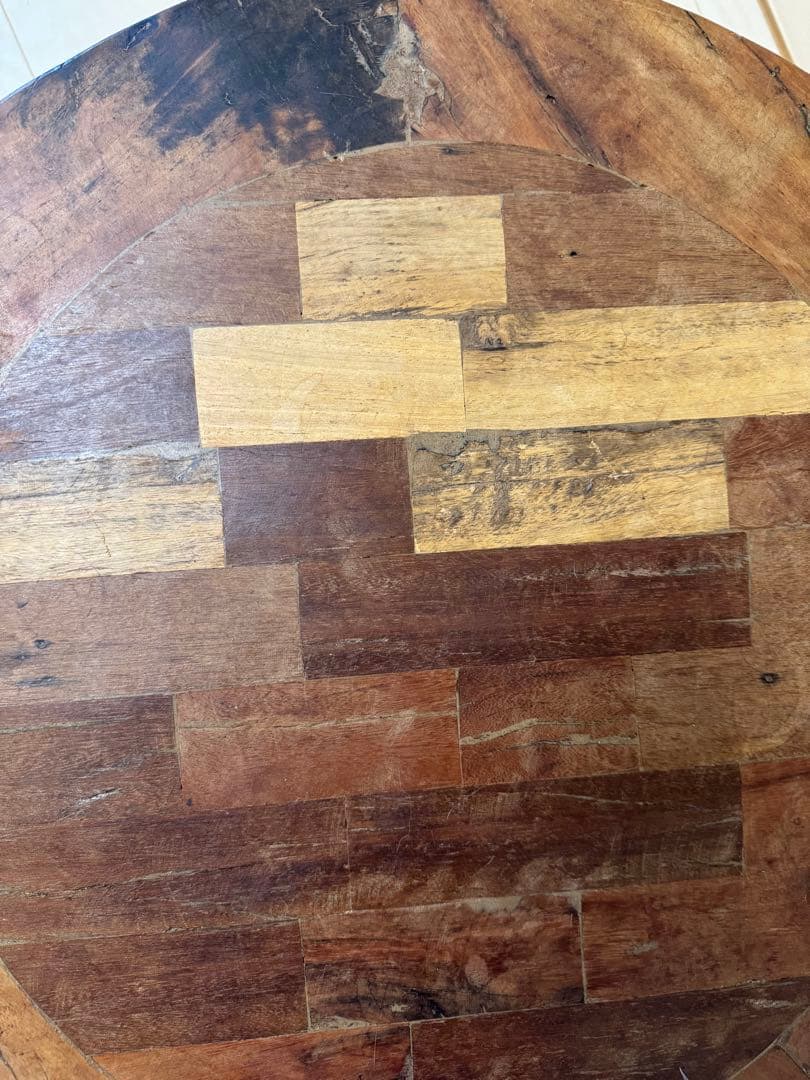 journal standard◆ 木製パッチワーク円卓 金属キャスター付き