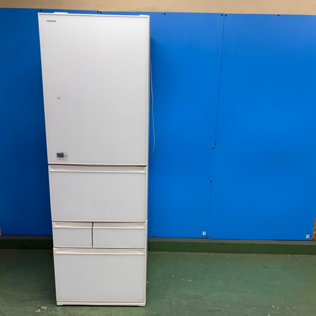 699 大型冷蔵庫　右開き　ガラストップ　400L強 自動製氷機　半年保証　美品