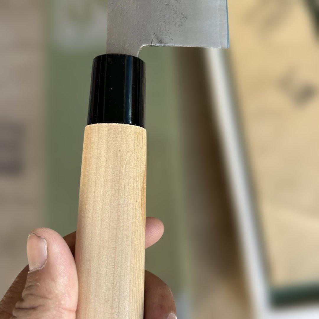 SS三枚打 菜切 出羽鋼/P口輪・朴柄 165mm 栄祥三郎作