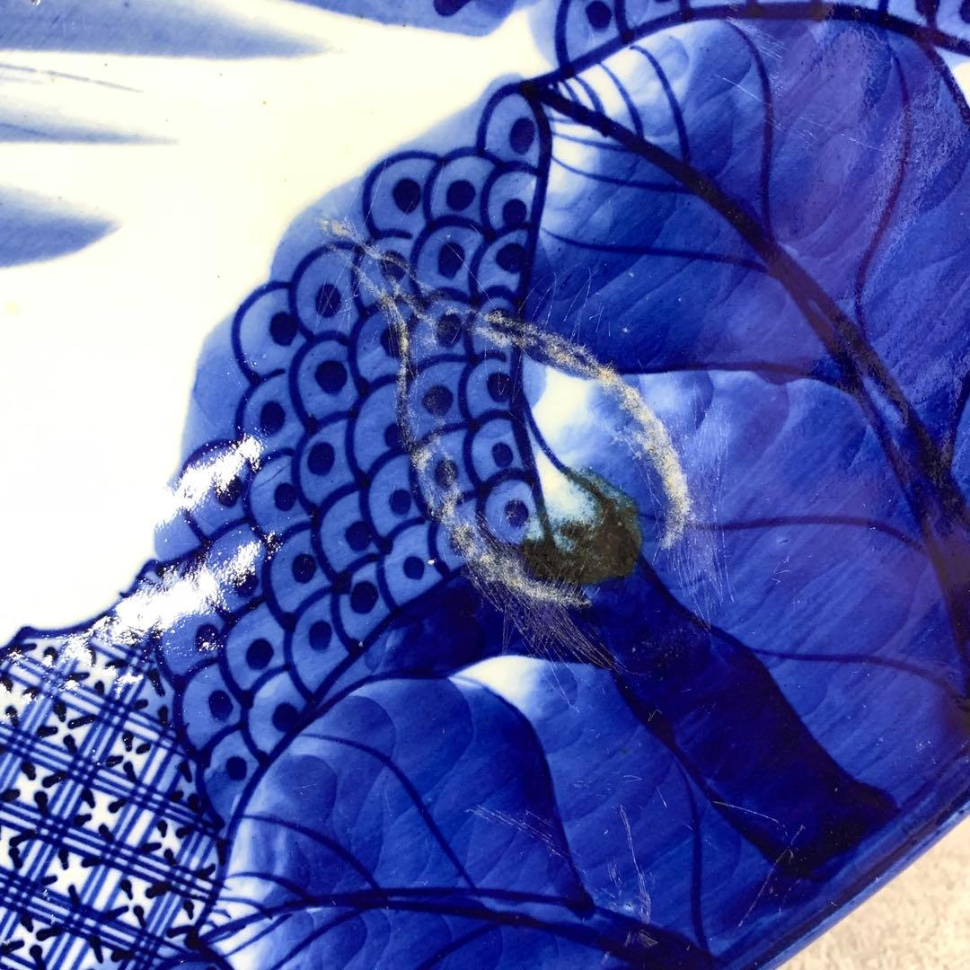 直径53cm ! 大皿 山水図 花 藍色 アンティーク 盛り付け皿 ⑤