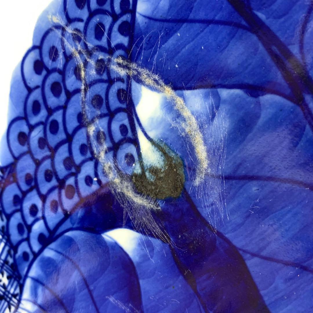 直径53cm ! 大皿 山水図 花 藍色 アンティーク 盛り付け皿 ⑤