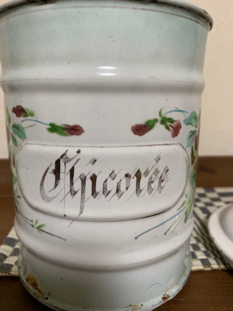 アンティーク　japy パンジー　ホーローキャニスター　ヴィンテージ