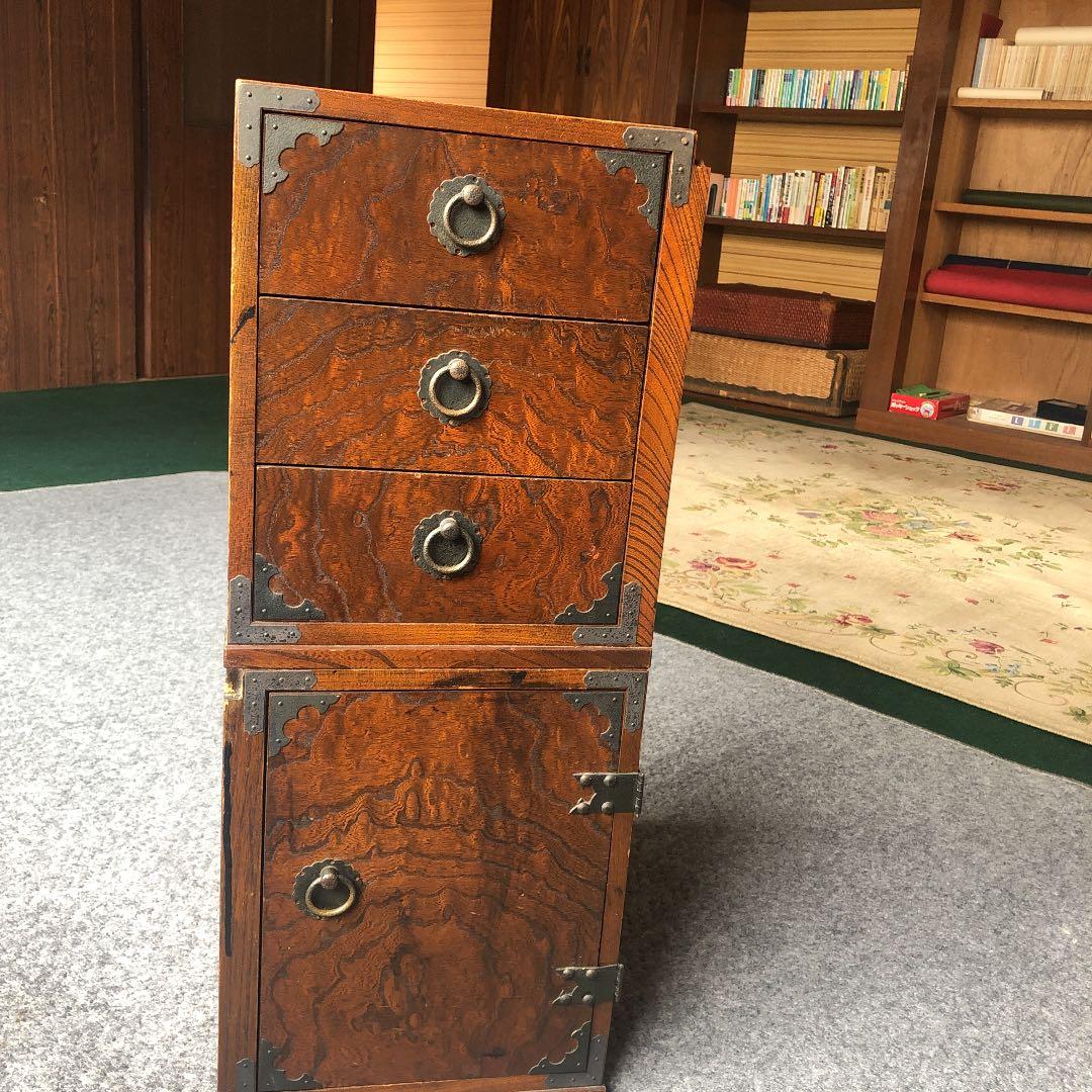 R★書道　机　ミニ箪笥　骨董　アンティーク①引き出し3段