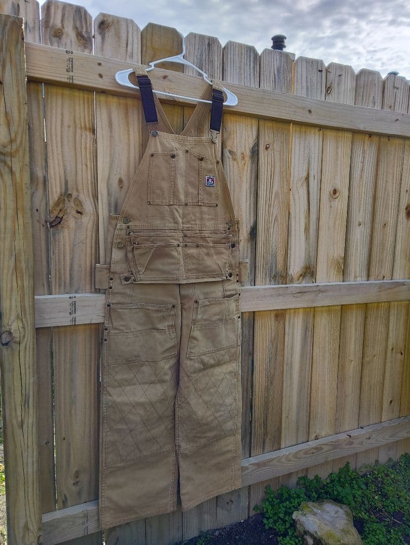 オーバーオール　ダブルニーカンガルーエプロン付き