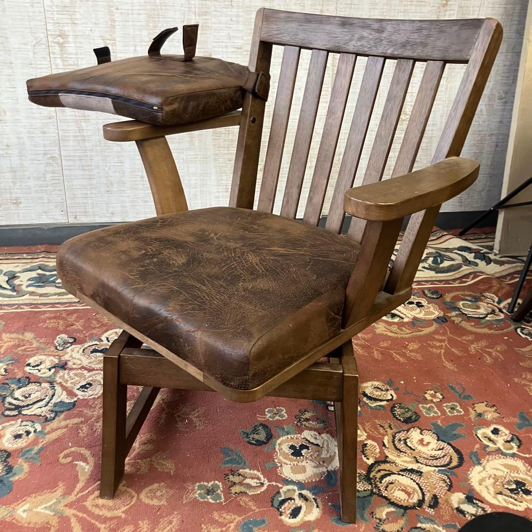 ① 北欧レトロ 上久商店 大川家具 ノゾミ 回転式 天然木製椅子 アームチェア