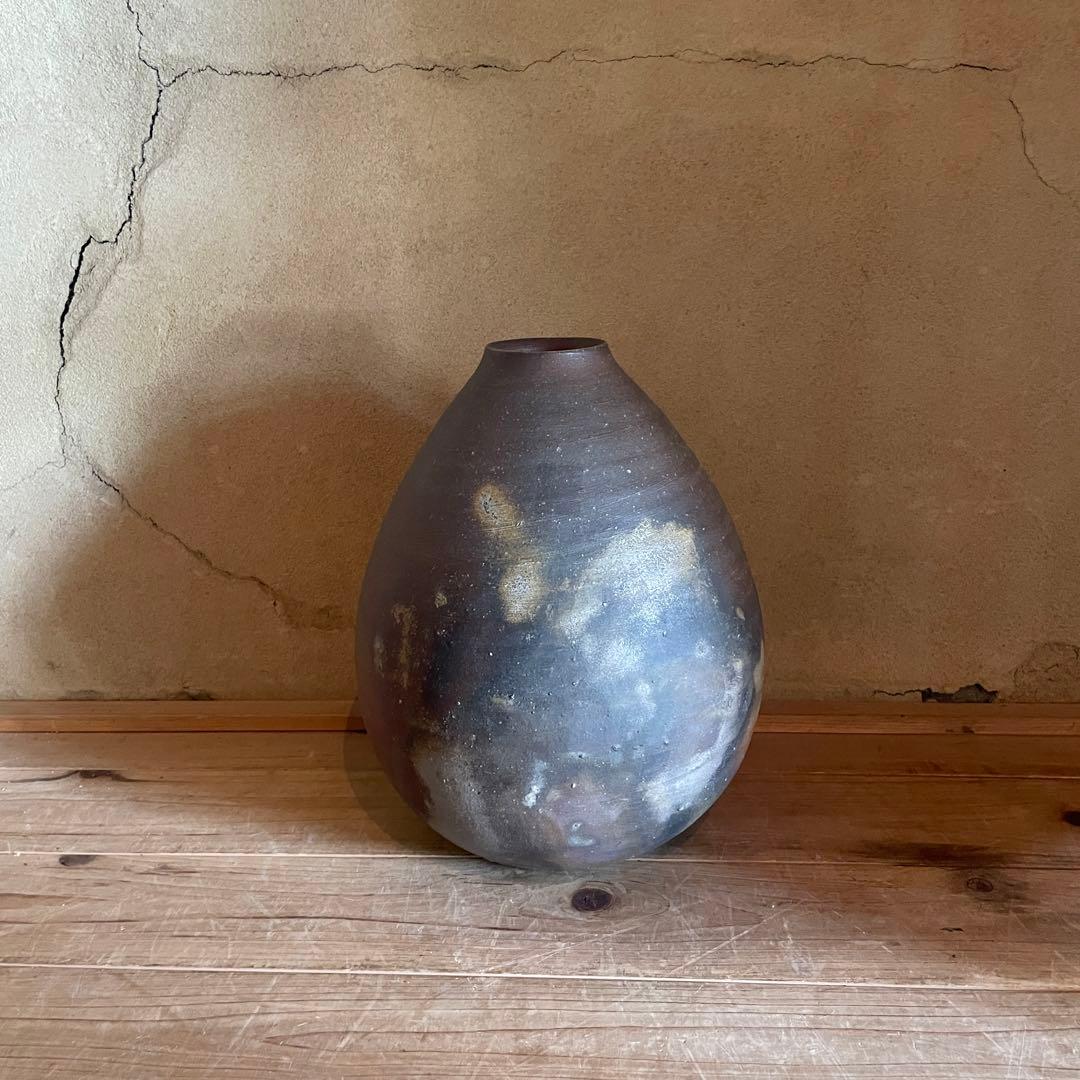 備前焼　伊勢崎淳　壷　大　高さ30㎝　共箱付き　人間国宝　古物　22.10.23