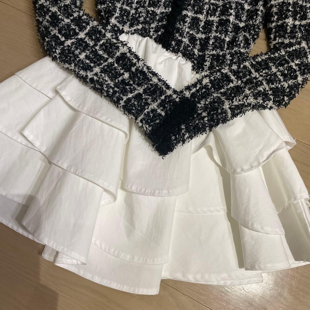 Darich ボリュームフリルツイードニットミニワンピース BLK