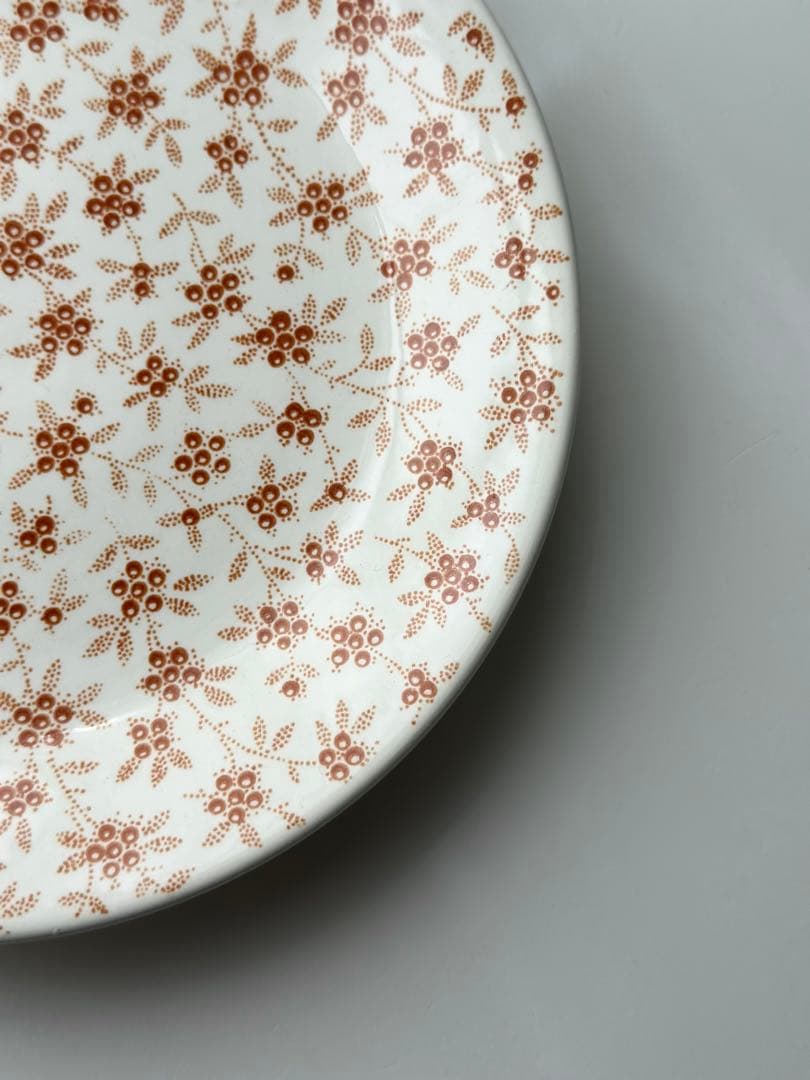 美品　フランス　アンティーク　サルグミンヌ　オレンジブラウンのチンツ柄プレート