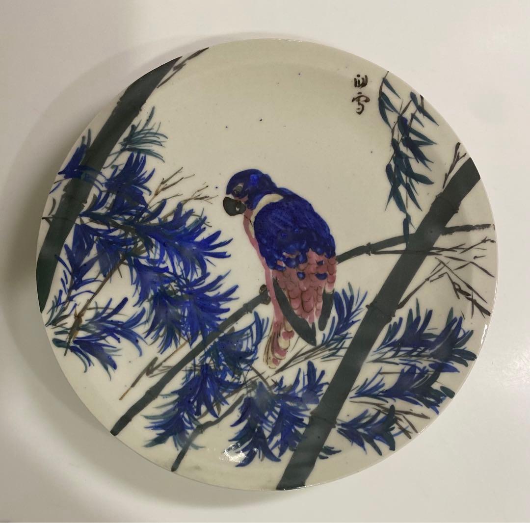 橋本関雪　絵付飾皿　花鳥図　超希少