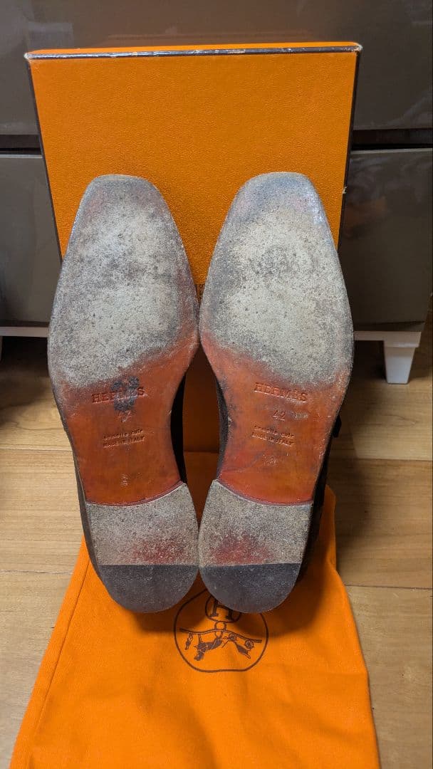 HERMES　エルメス　ダークブラウン スエード バックルローファー