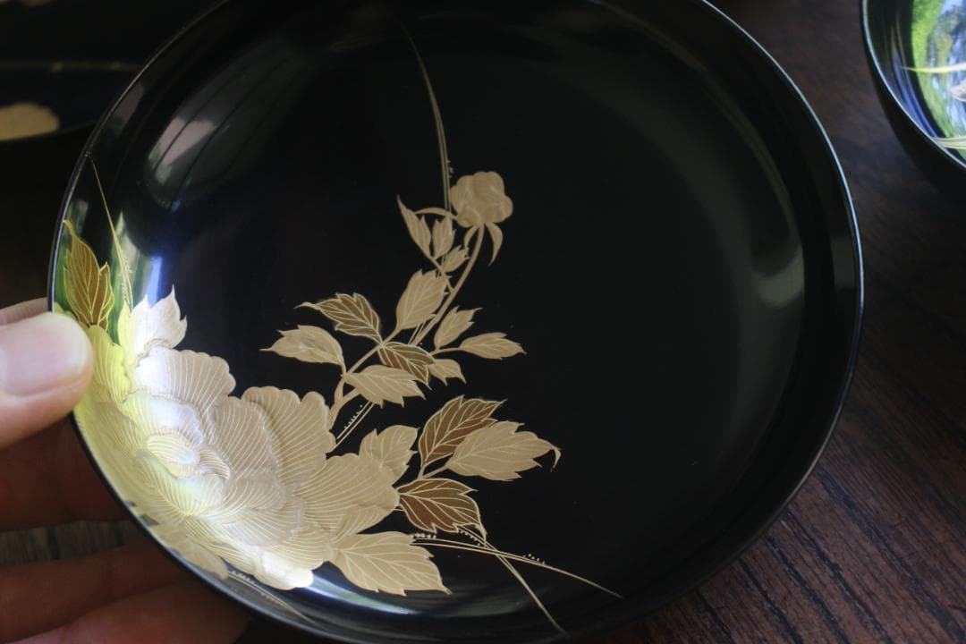 時代逸品！時代黒漆に極上草花蒔絵の映えるお椀7点（検輪島塗蒔絵椀雑煮椀煮物椀