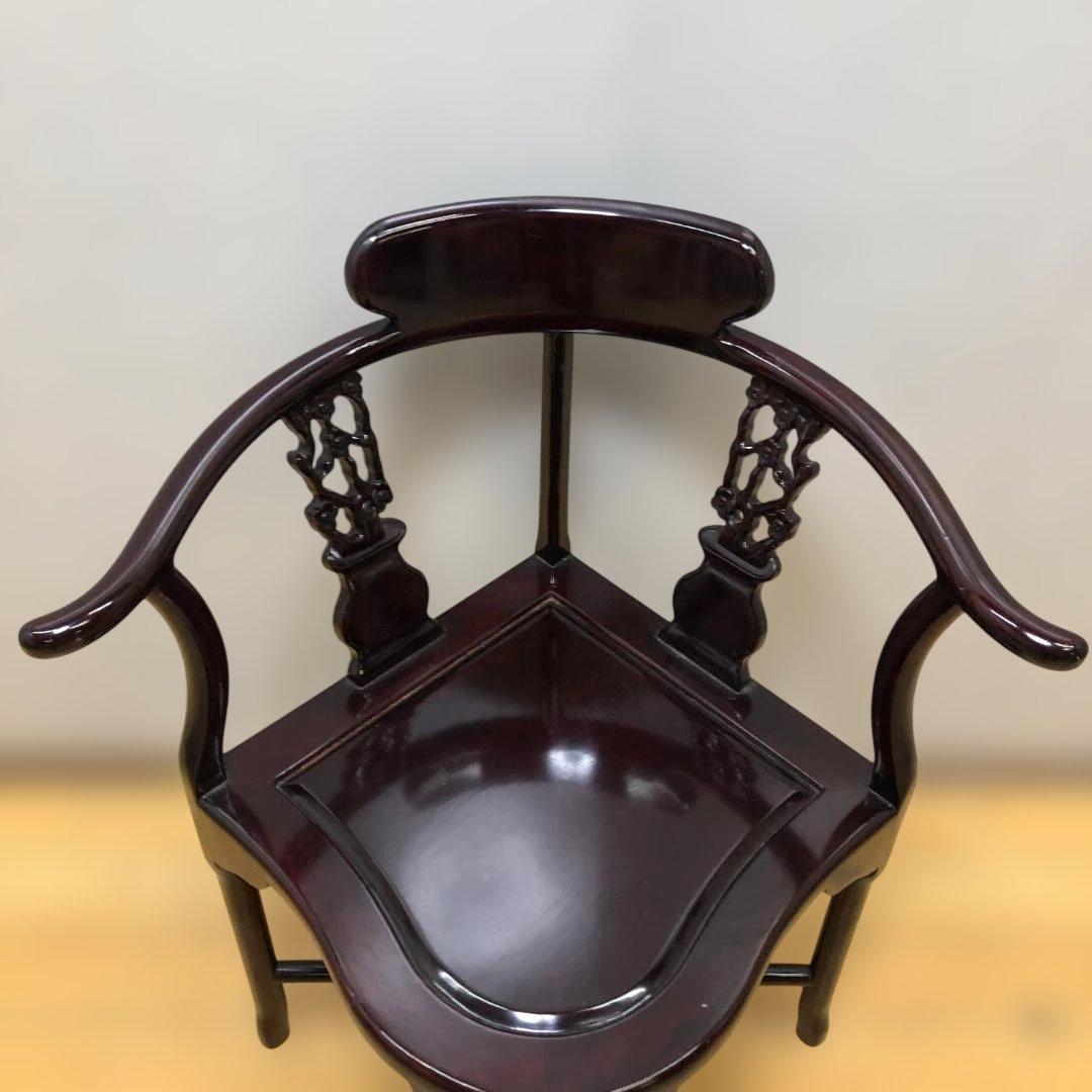 唐木調 隅椅子 コーナーチェア 中国家具 和室 床の間 飾椅子 260207-4