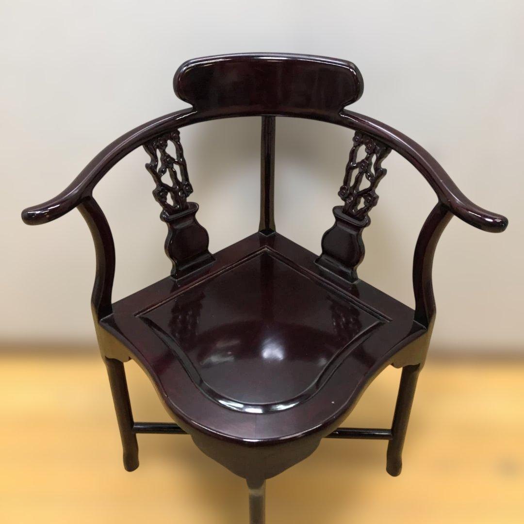 唐木調 隅椅子 コーナーチェア 中国家具 和室 床の間 飾椅子 260207-4