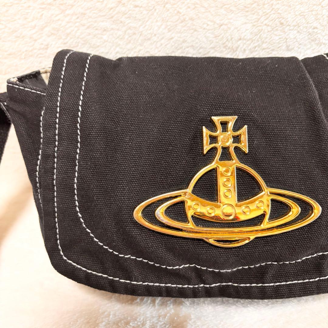 Vivienne Westwood デカオーブブラックキャンバスショルダーバッグ